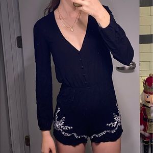 Embroidered Longsleeve Button-Up Romper
